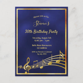 30. Geburtstag blauer Goldmedaille Musiknoten Einl Postkarte