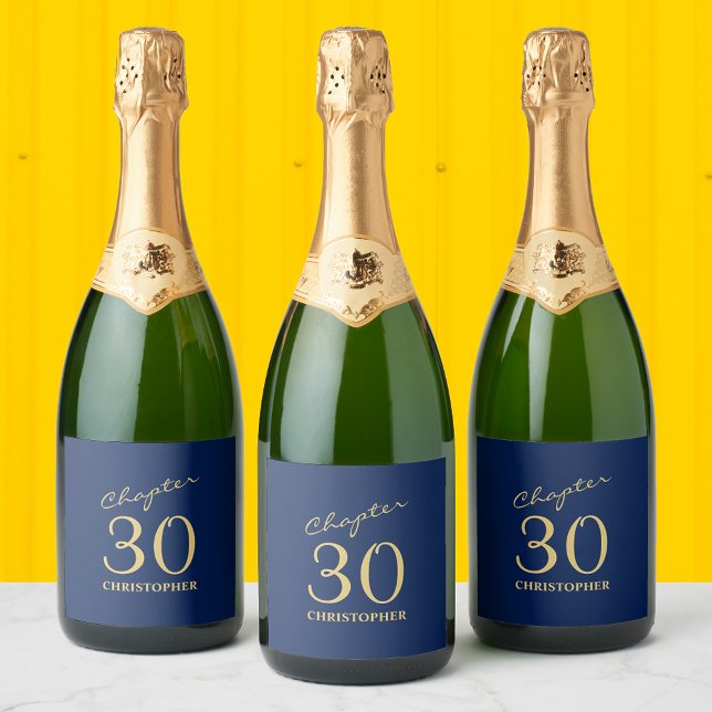 30. Geburtstag Blue Gold Kapitel 30 (Personalized 30th Birthday sparkling wine / champagne labels to add that unique party touch.)