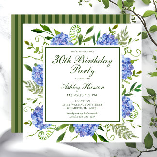 30. Geburtstag Blue Hydrangeas Script Einladung