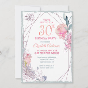 30. Geburtstag Blumenblüte Rose Aquarellfarben Par Einladung
