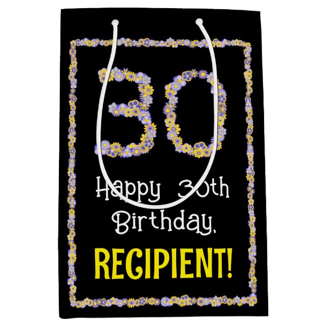 30. Geburtstag: Blumennummer, Individuelle Name, B Mittlere Geschenktüte (Vorderseite)