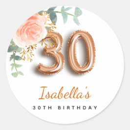 30. Geburtstag Blütenblütengold Eukalyptus Monogra Runder Aufkleber
