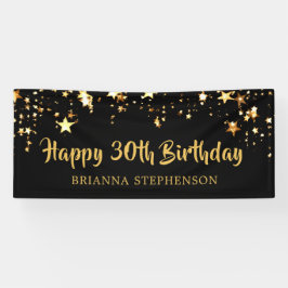 30. Geburtstag Brush Script Black Gold Stars Banner