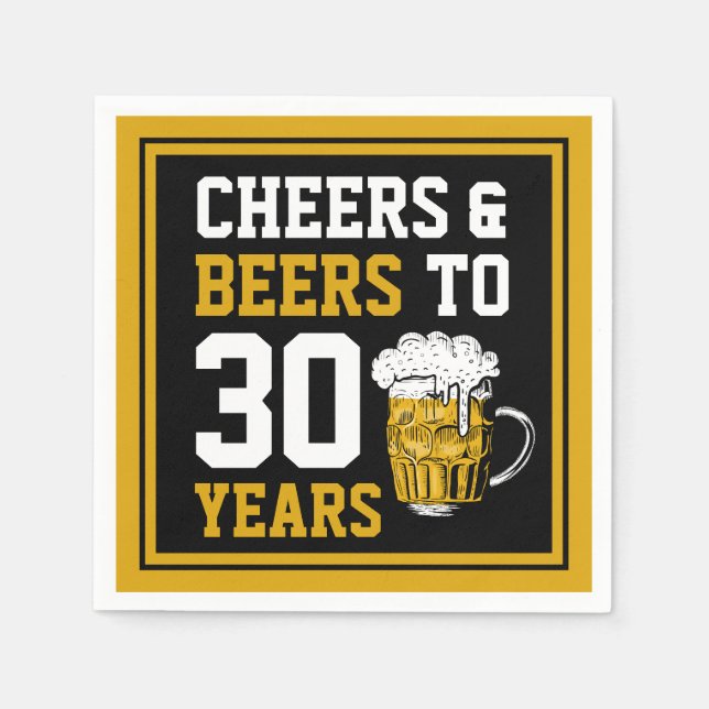 30. Geburtstag Cheers & Biere bis 30 Jahre Serviette (Vorderseite)