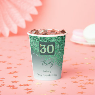 30. Geburtstag Classy Falling Green Glitzer Pappbecher
