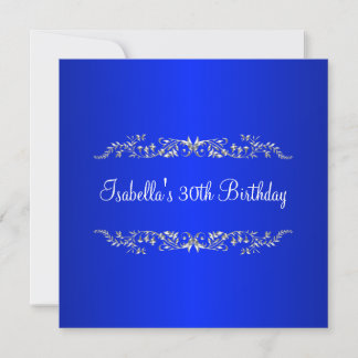 30. Geburtstag Cobalt & Silver Floral Metal Einladung