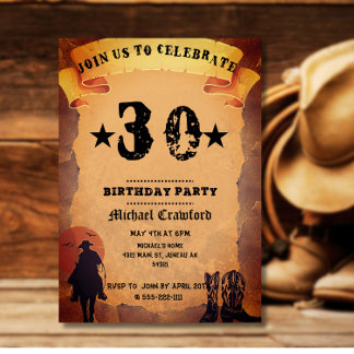30. Geburtstag Cowboy Alt-Papier Reiten Party Einladung
