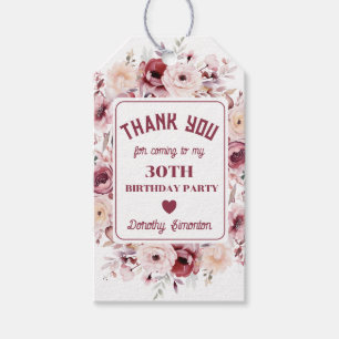 30. Geburtstag Custom Burgundy Pink Floral Gefalle Geschenkanhänger