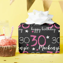 30. Geburtstag Custom Pink Black Wrapping Paper