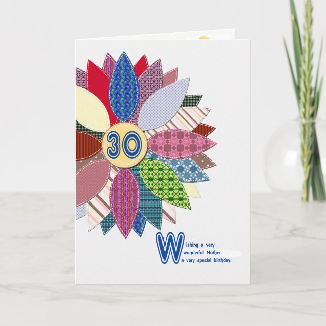 30. Geburtstag der Mutter, gesteppte Blume Karte (Vorderseite)