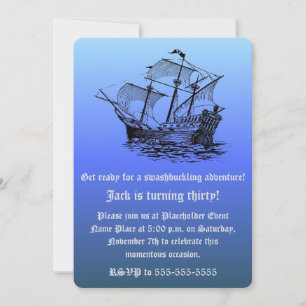 30. Geburtstag des Kapitäns Piratenschiff - Blauer Einladung