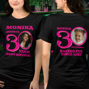 30. Geburtstag doppelseitiger Foto Name Rosa Text Tri-Blend Shirt