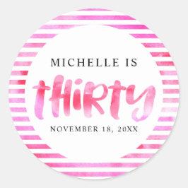 30. Geburtstag Dreißig rosa Watercolor Wash Modern Runder Aufkleber