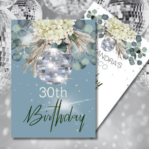 30. Geburtstag Dusty Blue Floral Disco Ball Einladung