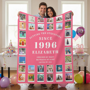 30. Geburtstag Ehefrau Familie Foto-Collage Pink Fleecedecke