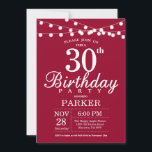 30. Geburtstag Einladung Burgund Rot<br><div class="desc">30. Geburtstag Einladung mit String Lights. Burgund roter Hintergrund. 13. 15. 16. 18. 20. 21. 30. 40. 50. 60. 70. 80. 90. 100. Jegliches Alter.
Für weitere Anpassungen klicken Sie bitte auf die Schaltfläche "Anpassen" und verwenden Sie unser Designwerkzeug,  um diese Vorlage zu ändern.</div>