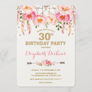 30. Geburtstag Einladung Pink Gold Boho Floral