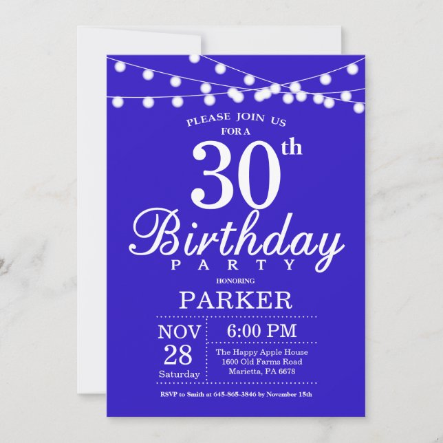 30. Geburtstag Einladung Royal Blue (Vorderseite)