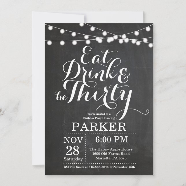30. Geburtstag Einladungs-Chalkboard Einladung (Vorderseite)