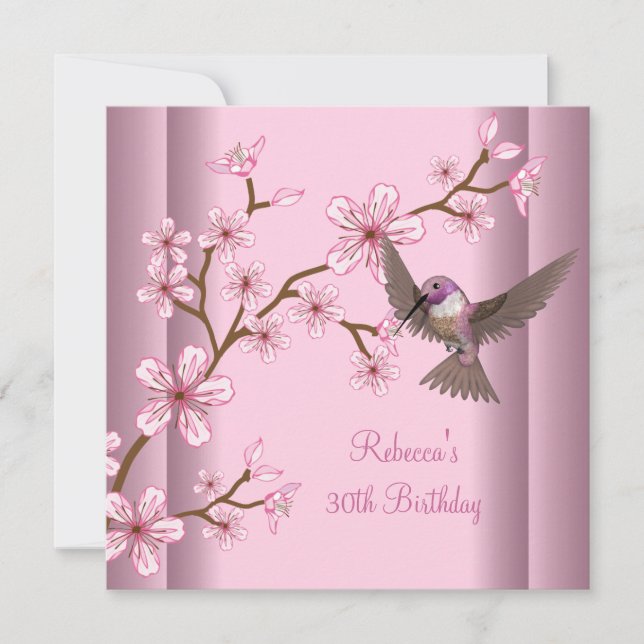 30. Geburtstag Elegant Asian Pink Blume Bird Einladung (Vorderseite)