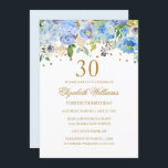 30. Geburtstag Elegant Blue Gold Blume Einladung<br><div class="desc">Mehr blumige Geburtstagseinladungen im Kleinen Bayleigh-Laden!</div>