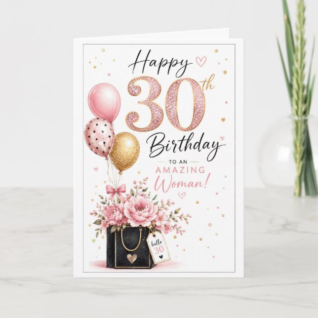 30. Geburtstag Elegant Karte (Vorderseite)
