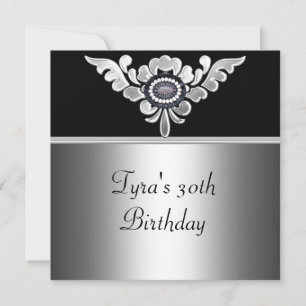 30. Geburtstag Elegant Schwarz Silber Weiß Schmuck Einladung