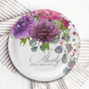 30. Geburtstag, Elegant und Blumen Pappteller