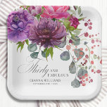 30. Geburtstag, Elegant und Blumen Pappteller<br><div class="desc">30 und fabelhaft Elegant Floral 30. Geburtstag Party Paper Tellers bietet ein stilvolles Aquarell Blume Bouquet in Rosa,  lila und bordeauxrot mit Grün. Fügen Sie einfach Ihren eigenen Text für Ihre dreißigste Geburtstagsparty hinzu. Personalisiert,  indem Sie den Text in den dafür vorgesehenen Textfeldern bearbeiten. Entworfen von ©Evco Studio www.zazzle.com/store/evcostudio</div>
