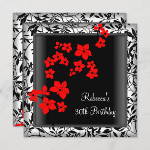 30. Geburtstag Elegante asiatische Rote Blume Weiß Einladung