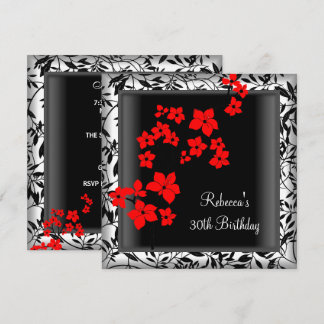 30. Geburtstag Elegante asiatische Rote Blume Weiß Einladung