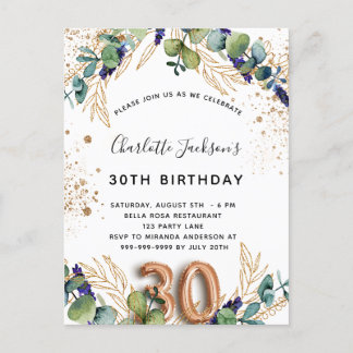 30. Geburtstag Eukalyptusgrün Glitzer elegant Einladungspostkarte