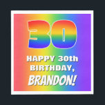 30. Geburtstag: Farbiges, lustiges Regenbogenmuste Serviette<br><div class="desc">Dieses fröhliche und fröhliche Geburtstagspapier serviert eine große Zahl "30" mit einem farbenprächtigen Regenbogenspektrum, inspiriert Farbverlaufsmuster, zusammen mit der Meldung "HAPPY 30 th BIRTHDAY" und einem benutzerdefinierbaren Empfängernamen. Der Hintergrund zeichnet sich durch ein lebendiges, mehrfarbiges Regenbogenspektrum aus, das durch ein inspiriertes Farbverlaufsmuster gekennzeichnet ist. Papierservietten wie diese können bei einem...</div>