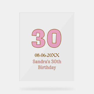 30. Geburtstag fett pink goldener Name Datum einfa Acrylschild