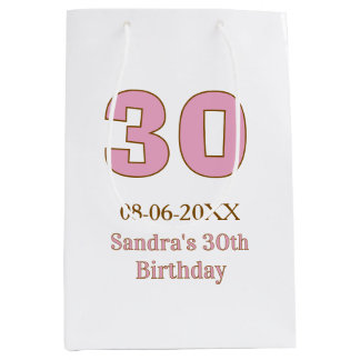 30. Geburtstag fett pink goldener Name Datum einfa Mittlere Geschenktüte