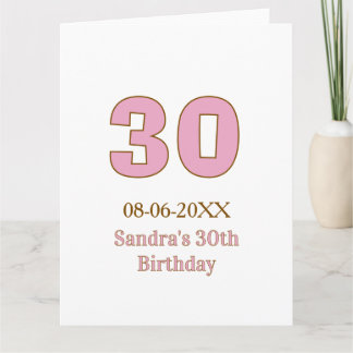 30. Geburtstag fett rosa goldener Name Datum einfa Karte