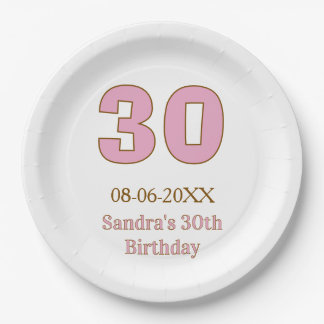 30. Geburtstag fett rosa goldener Name Datum einfa Pappteller