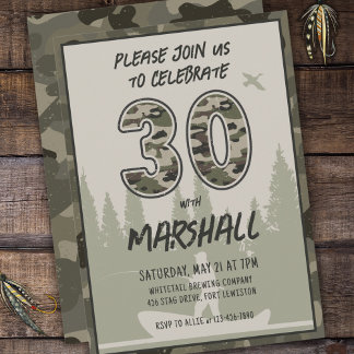 30. Geburtstag Fischen Camouflage Wald Wald Wald Einladung