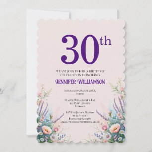 30. Geburtstag Floral Rosa und Lila Einladung