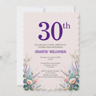 30. Geburtstag Floral Rosa und Lila Einladung