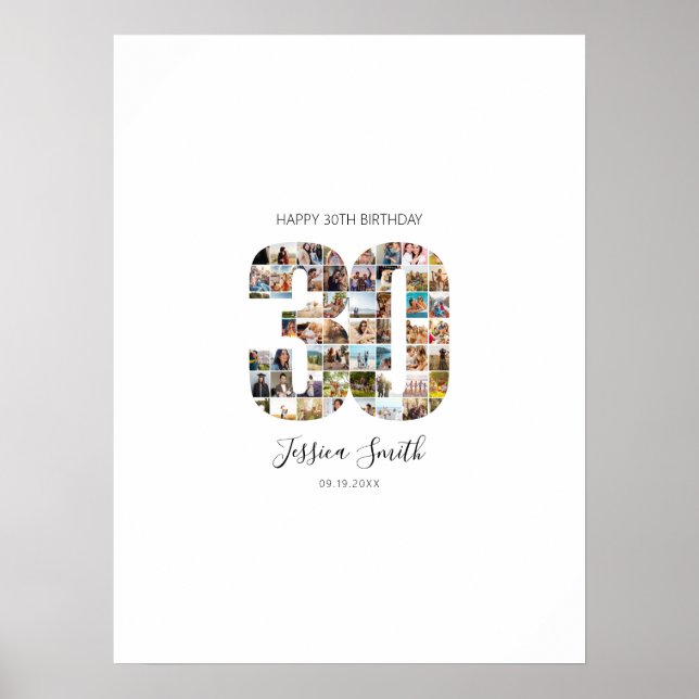 30. Geburtstag Foto Collage Gästebelung Poster (Vorne)