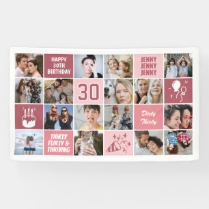 30. Geburtstag Foto-Collage Individuell Korallenro Banner