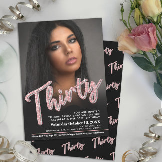 30. Geburtstag Foto Drehbuch Glitzer pink Einladung
