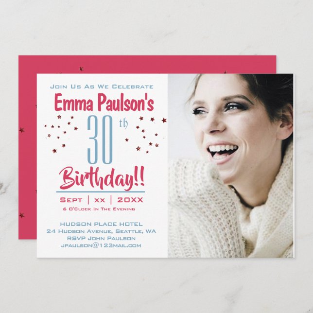 30. Geburtstag - Foto Party Einladung - Sterne (Vorne/Hinten)