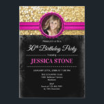 30. Geburtstag Foto - Schwarzes Schwarzes Rosa Einladung<br><div class="desc">30. Geburtstag Einladung mit Ihrem Foto Elegantes Design in schwarz,  Imitate Glitzer Gold mit einem Hauch von heiß rosa. Ideal für eine Frauenfeier zum dreißigsten Geburtstag. Es kann für jedes Alter angepasst werden!</div>