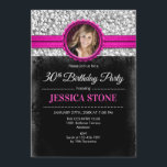 30. Geburtstag Foto - Silberschwarz Heissrosa Einladung<br><div class="desc">30. Geburtstag Einladung mit Ihrem Foto Elegantes Design in Schwarz,  Imitat Glitzer Silber mit einem Hauch von heiß rosa. Ideal für eine Frauenfeier zum dreißigsten Geburtstag. Es kann für jedes Alter angepasst werden!</div>