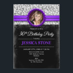 30. Geburtstag Foto - Silberschwarz Lila Einladung<br><div class="desc">30. Geburtstag Einladung mit Ihrem Foto Elegantes Design in Schwarz,  Imitat Glitzer Silber mit einem Hauch von lila. Ideal für eine Frauenfeier zum dreißigsten Geburtstag. Es kann für jedes Alter angepasst werden!</div>
