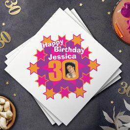 30. Geburtstag Foto und Name Rosa Sternenserviette Serviette