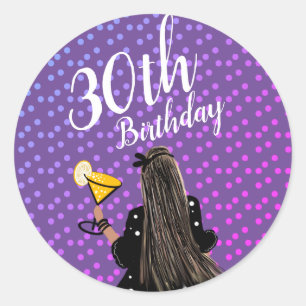 30. Geburtstag Frau Cocktail Mode Schönheit  Runder Aufkleber