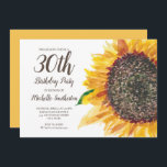 30. Geburtstag Frauen Gelbbraun Sonnenblume Einladung<br><div class="desc">Brillant gelbe und braune Aquarellsonnenblume mit grünen Blätter auf einer weißen Party Einladung zum 30. Geburtstag für Frauen. Die Rückseite dieser Karte ist hell,  passend gelb. Ideal für die Sommer- oder Herbstfeier. Kontaktieren Sie uns für Hilfe bei der Anpassung oder der Anpassung von Produkten.</div>